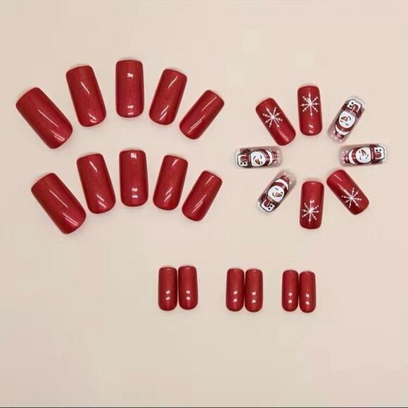 Festive Winter Press On Nails 25 pc Set Holiday Square Medium Length w/ Glue - Picture 2 of 3